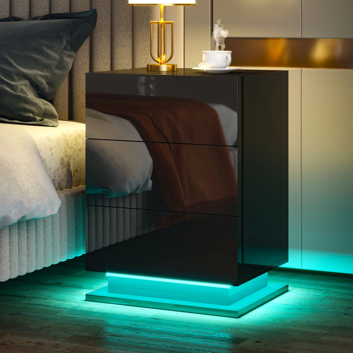 Black 3 Drawer LED Nightstand B50676
