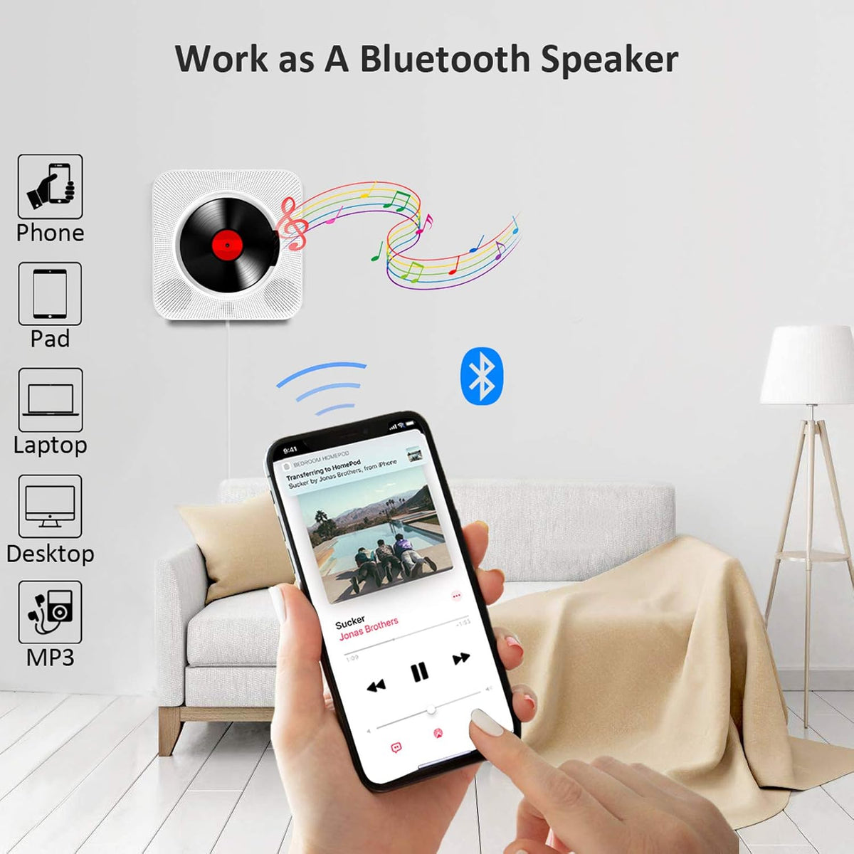 Wall Mounted CD Player with Bluetooth Speakers and FM Radio Z454076