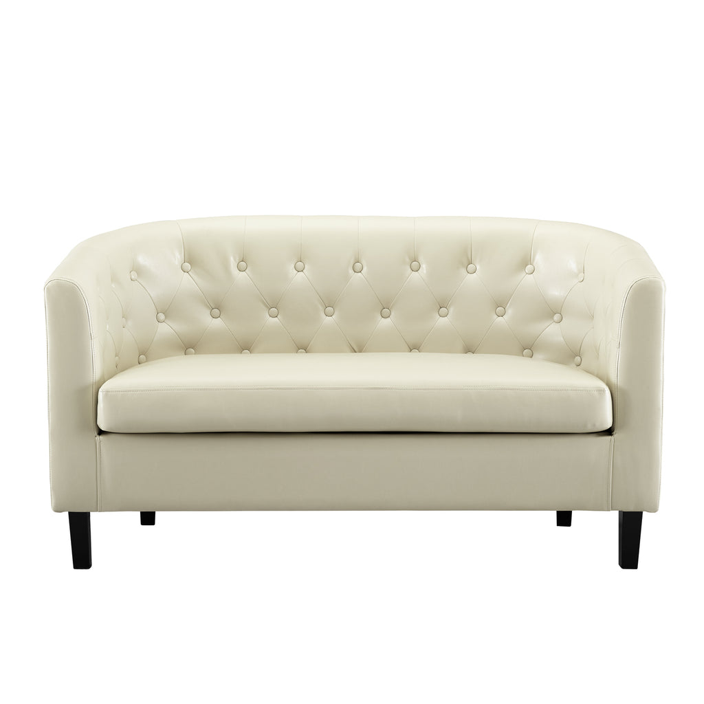 Cream Faux Leather Barrel Loveseat Y850