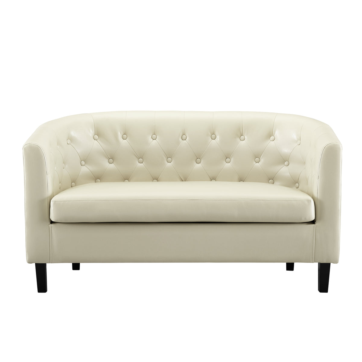 Cream Faux Leather Barrel Loveseat Y850