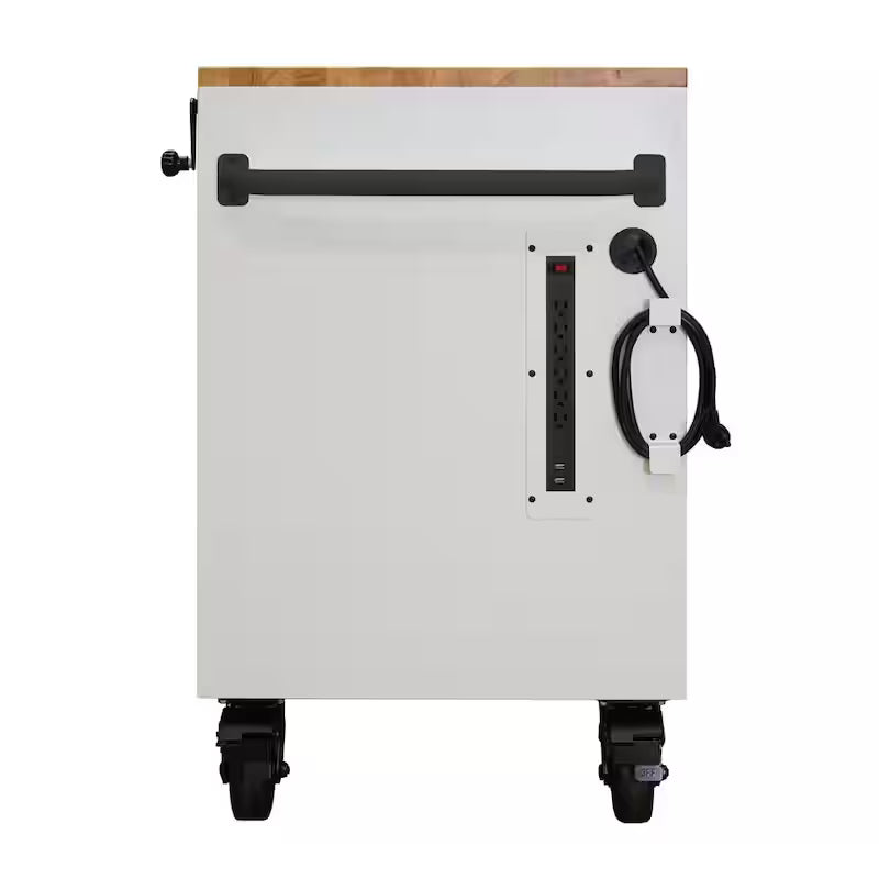 72 in. Heavy Duty Matte White Mobile Workbench Cabinet with Wood Top G229