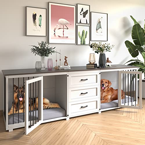 White 3 Drawer Wooden Dog Crate 95"x23"x32"H E7652