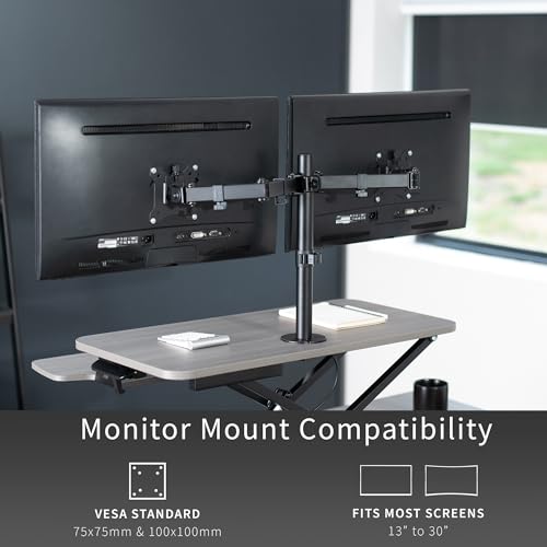 White 32 inch Height Adjustable Standing Desk Converter with Dual Monitor Stand B243
