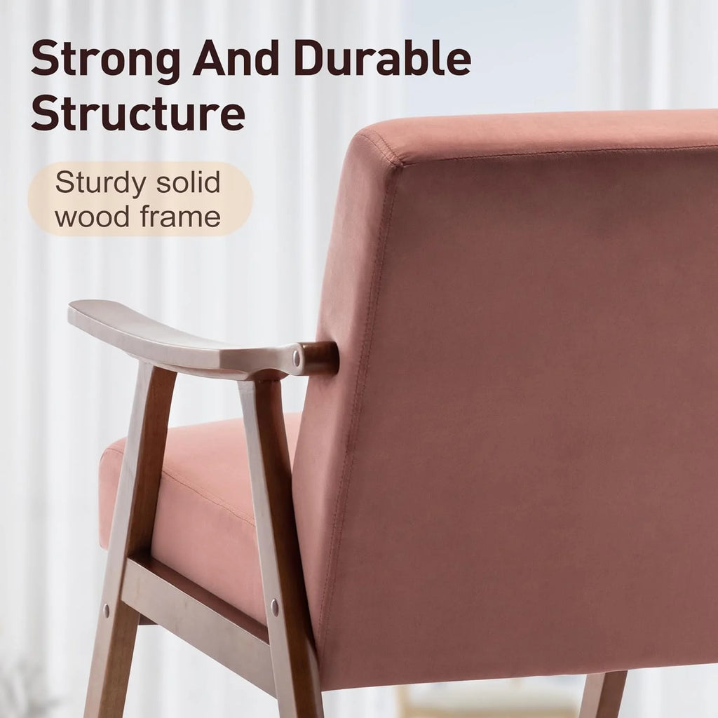 Mid-Century Modern Velvet Accent Chair with Solid Wood Frame W535