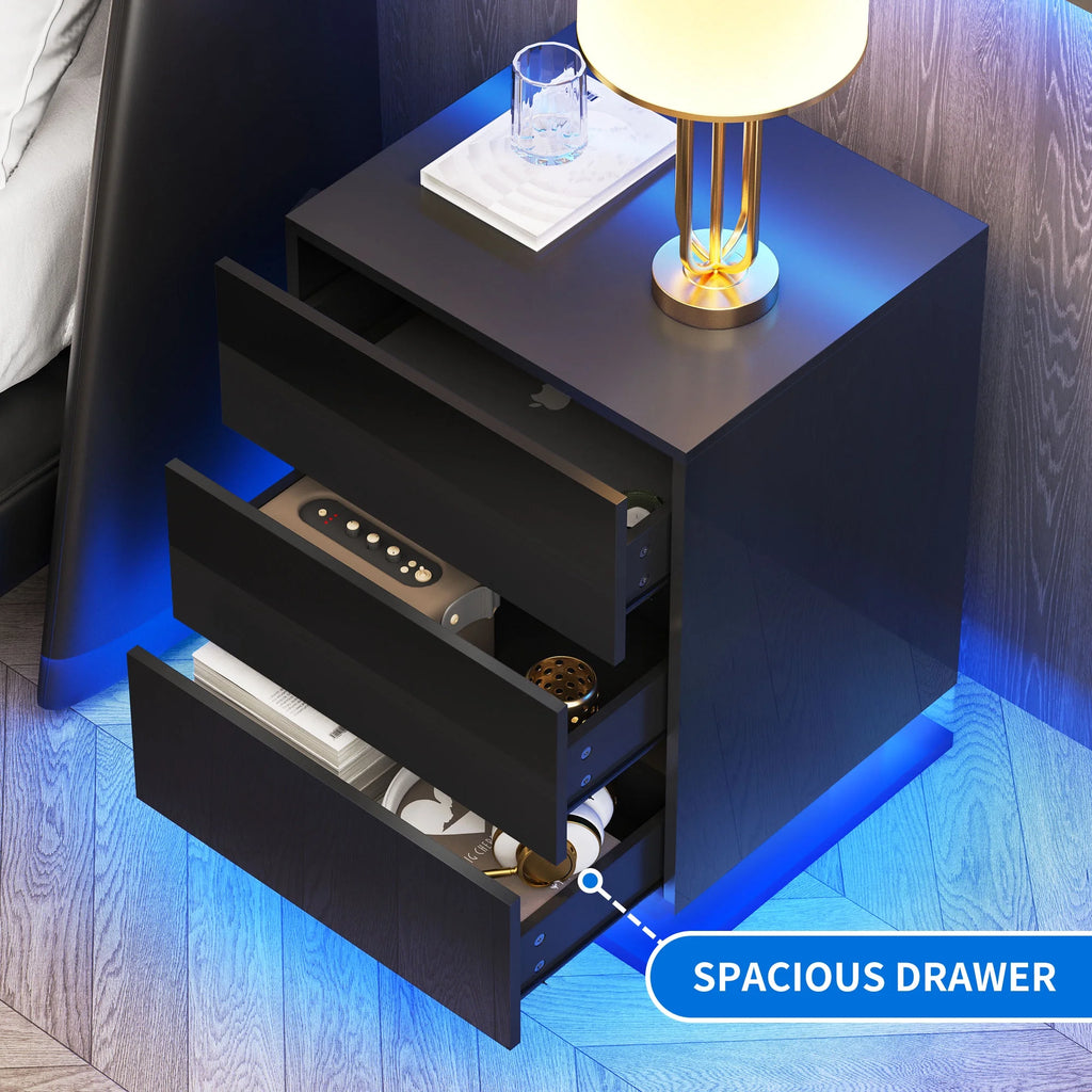 Black 3 Drawer LED Nightstand B50676