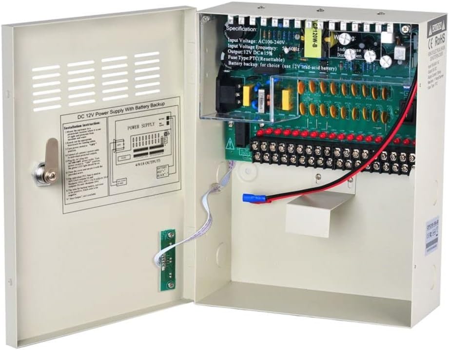 18 Channel 12V 10Amp DC Metal Boxed Cabinet Regulated UPS Power Supply Unit D535738