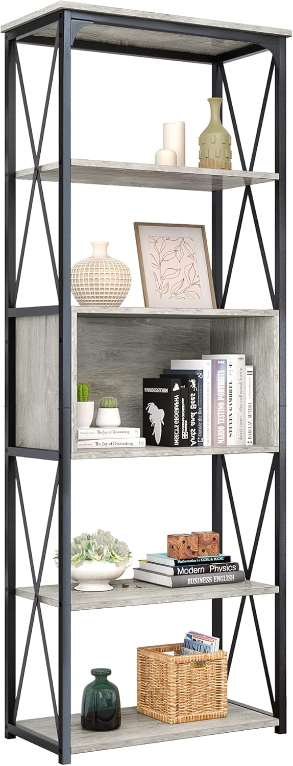Rustic Brown and Black 5 Tier Bookshelf E24110