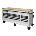 72 in. Heavy Duty Matte White Mobile Workbench Cabinet with Wood Top G229