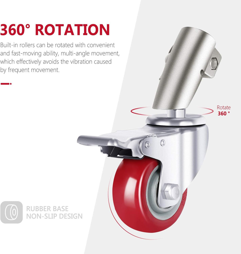 3 Packs Swivel Caster Wheels Set with 75mm Diameter, Durable Metal Construction with Rubber Base Q311154