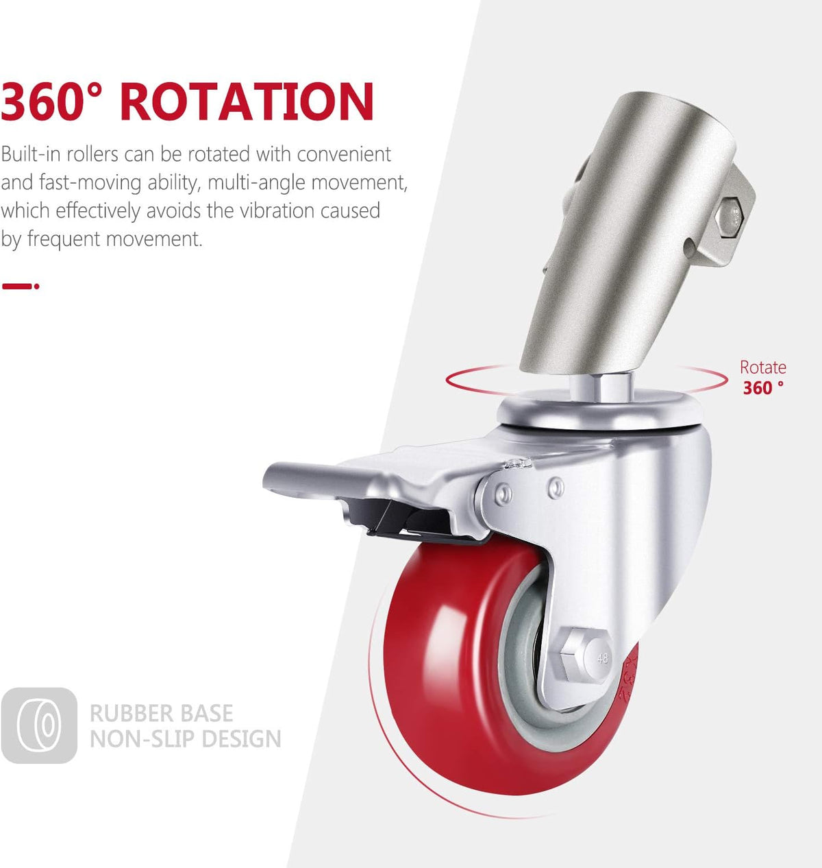 3 Packs Swivel Caster Wheels Set with 75mm Diameter, Durable Metal Construction with Rubber Base Q311154