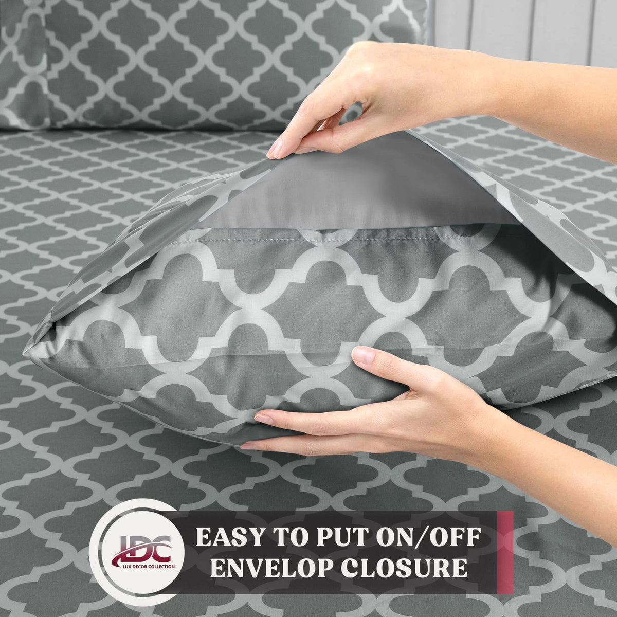 Queen Size 4 Piece Microfiber Bed Sheets Set Gray White Q353289