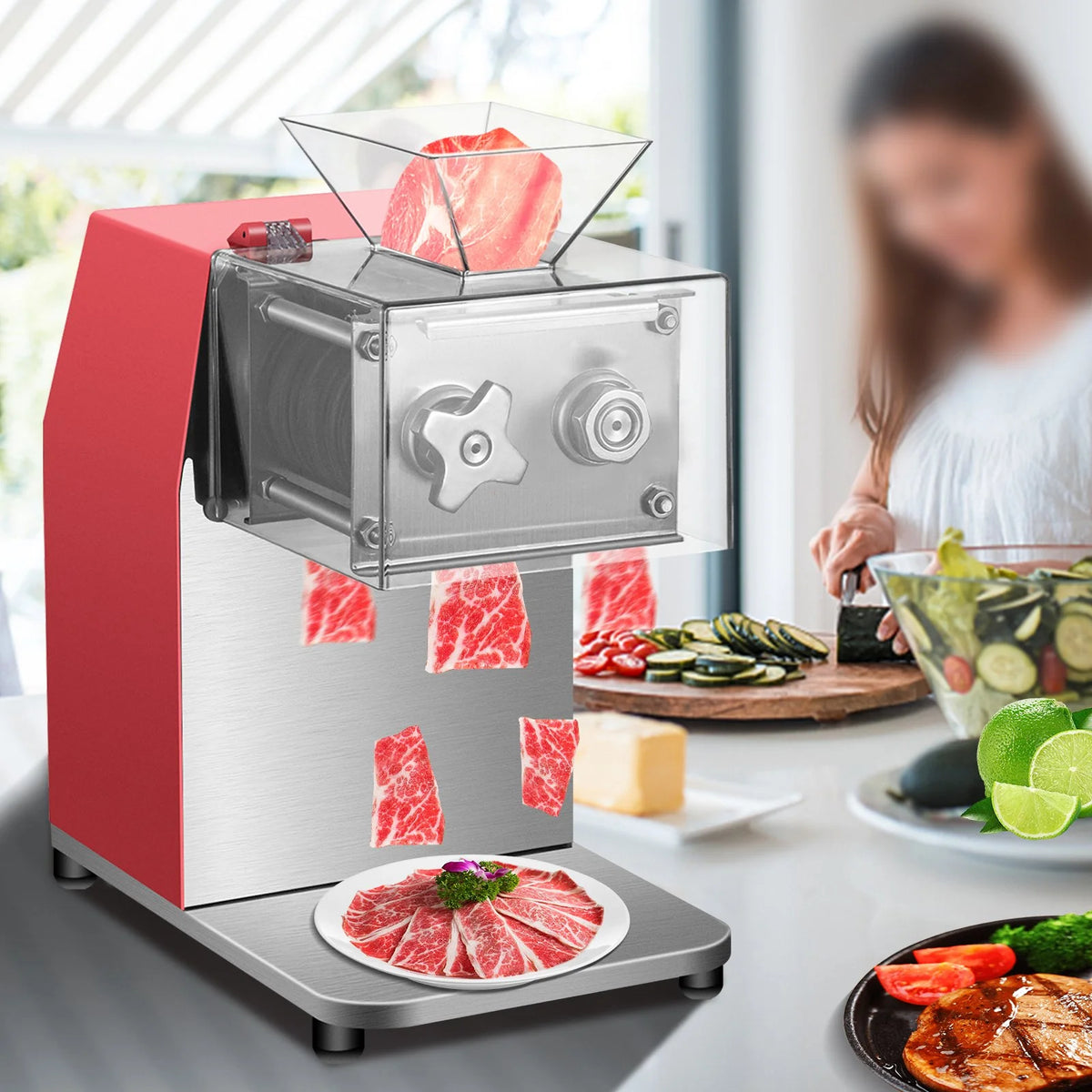 Red Electric Stainless Steel Meat Cutter with 3.5mm Blade I74169