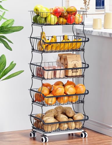 5 Tier Wire Fruit Basket with Wheels V288101