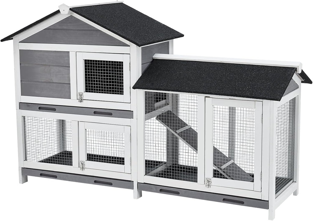 62" Wooden Waterproof Bunny Hutch Rabbit Cage Guinea Pig Coop with Stairs and Cleaning Tray V822