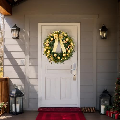 48 Inch Pre-lit Artificial Christmas Wreath with 150 LED Lights and 450 PVC Branch Tips K393531