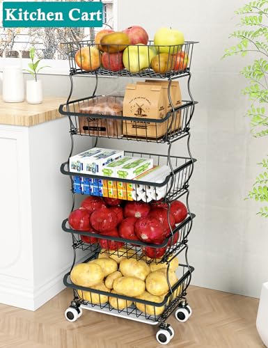5 Tier Wire Fruit Basket with Wheels V288101