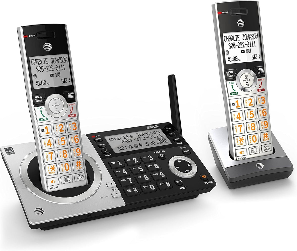 Silver/Black DECT 6.0 Expandable Cordless Phone with 2 Handsets X26096