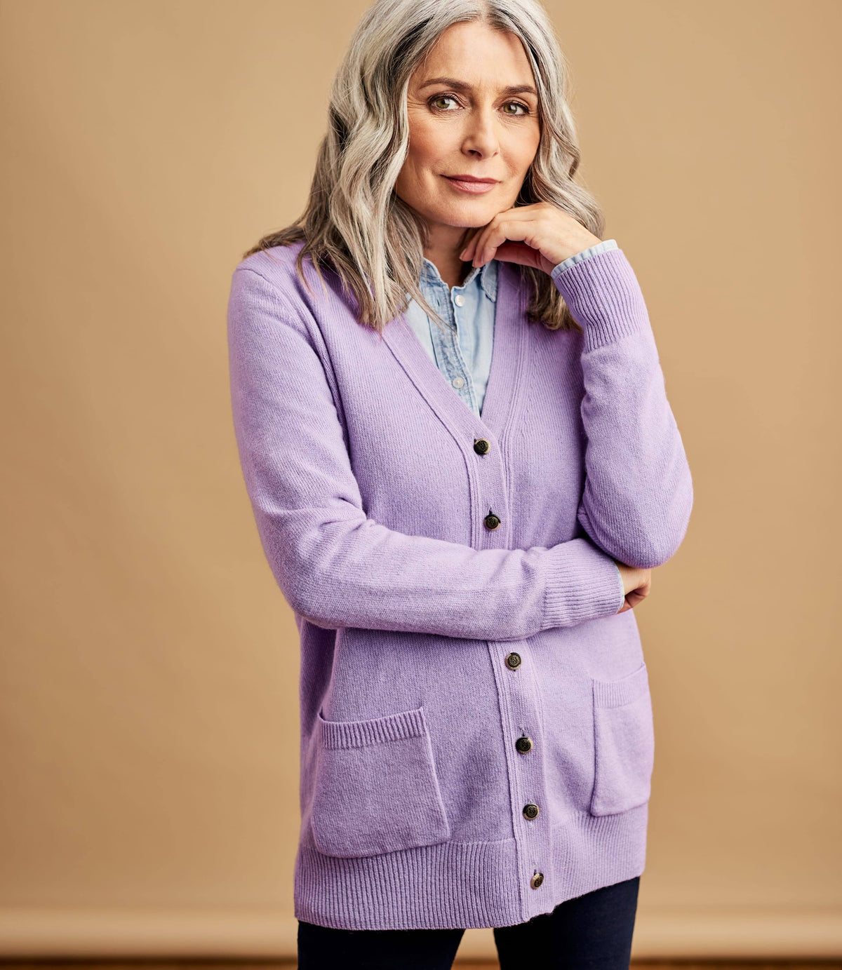 Lambswool V Neck Cardigan Purple X7304