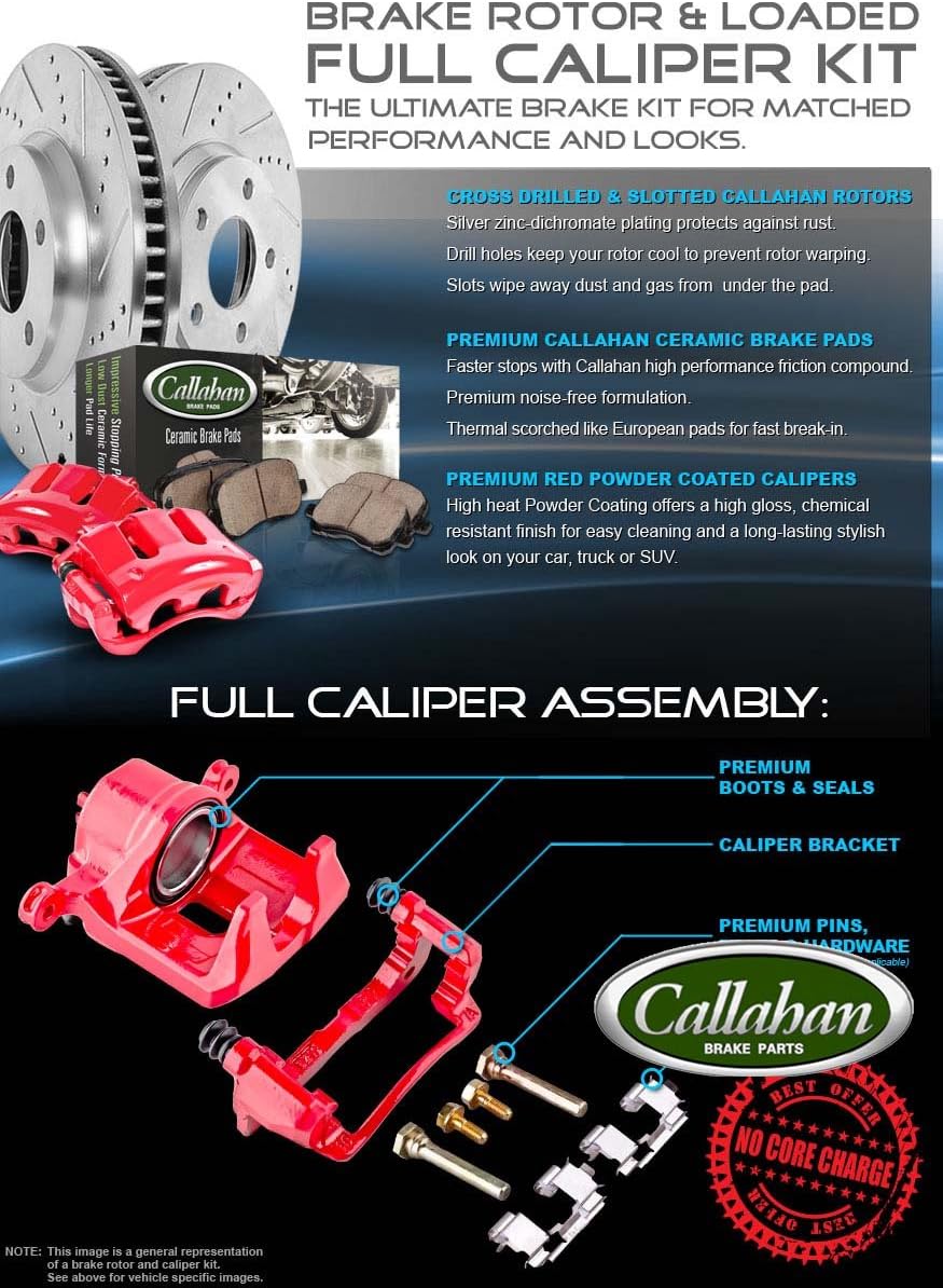 Powder Coated Red Calipers + Drilled Slotted Rotors + Ceramic Pads X343023