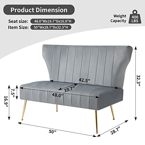 Black Velvet Armless Loveseat Sofa with Golden Metal Legs J59496