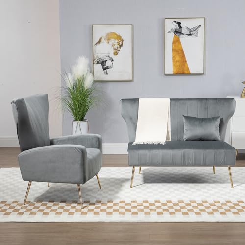 Black Velvet Armless Loveseat Sofa with Golden Metal Legs J59496