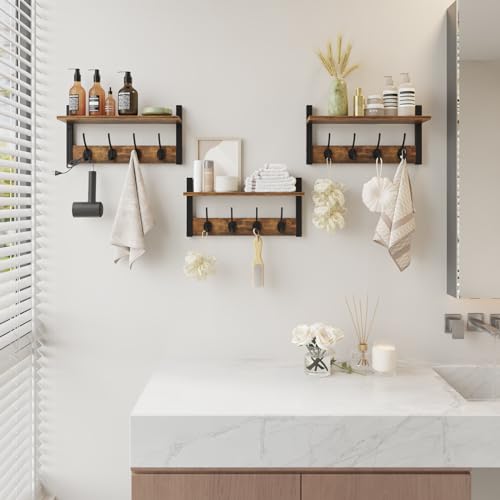Rustic Brown Wood Coat Rack with 16 Hooks, Set of 4 H2836