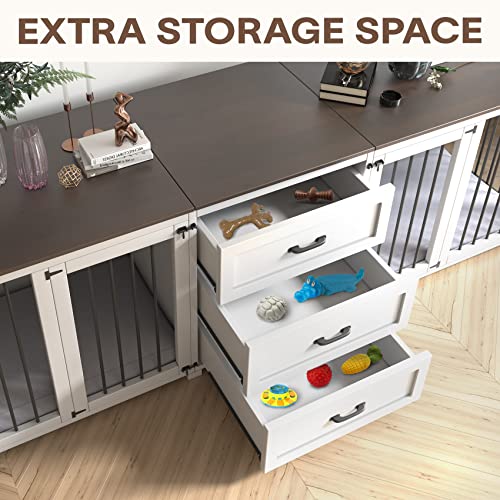 White 3 Drawer Wooden Dog Crate 95"x23"x32"H E7652