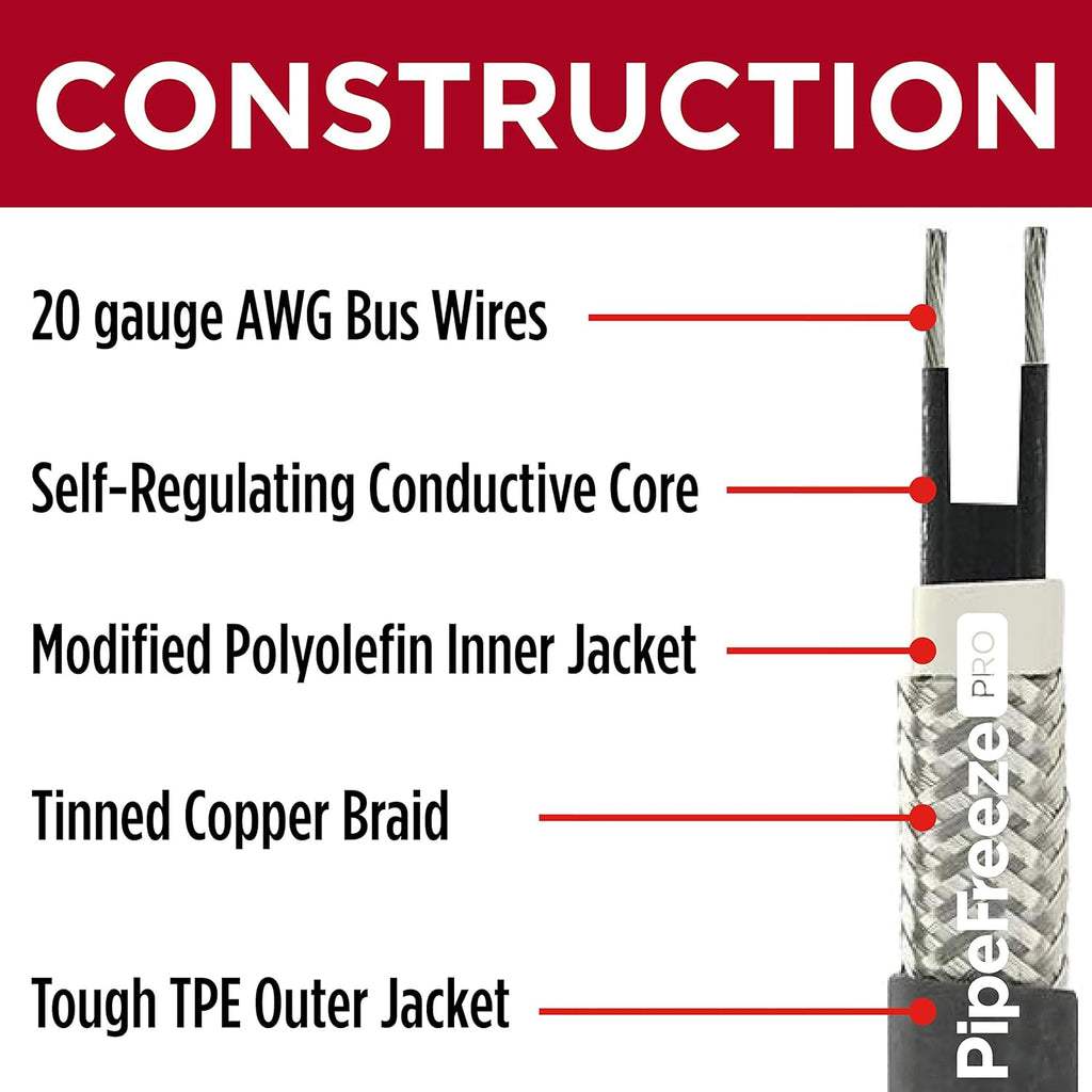 Self-Regulating Heat Cable with Built-in Thermostat 60 feet G306