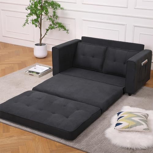 Dark Grey 3 in 1 Upholstered Convertible Futon Sofa Bed with Side Pockets T180