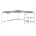 60W L Shaped Computer Desk with Storage in Shiplap Gray and Pure White R537