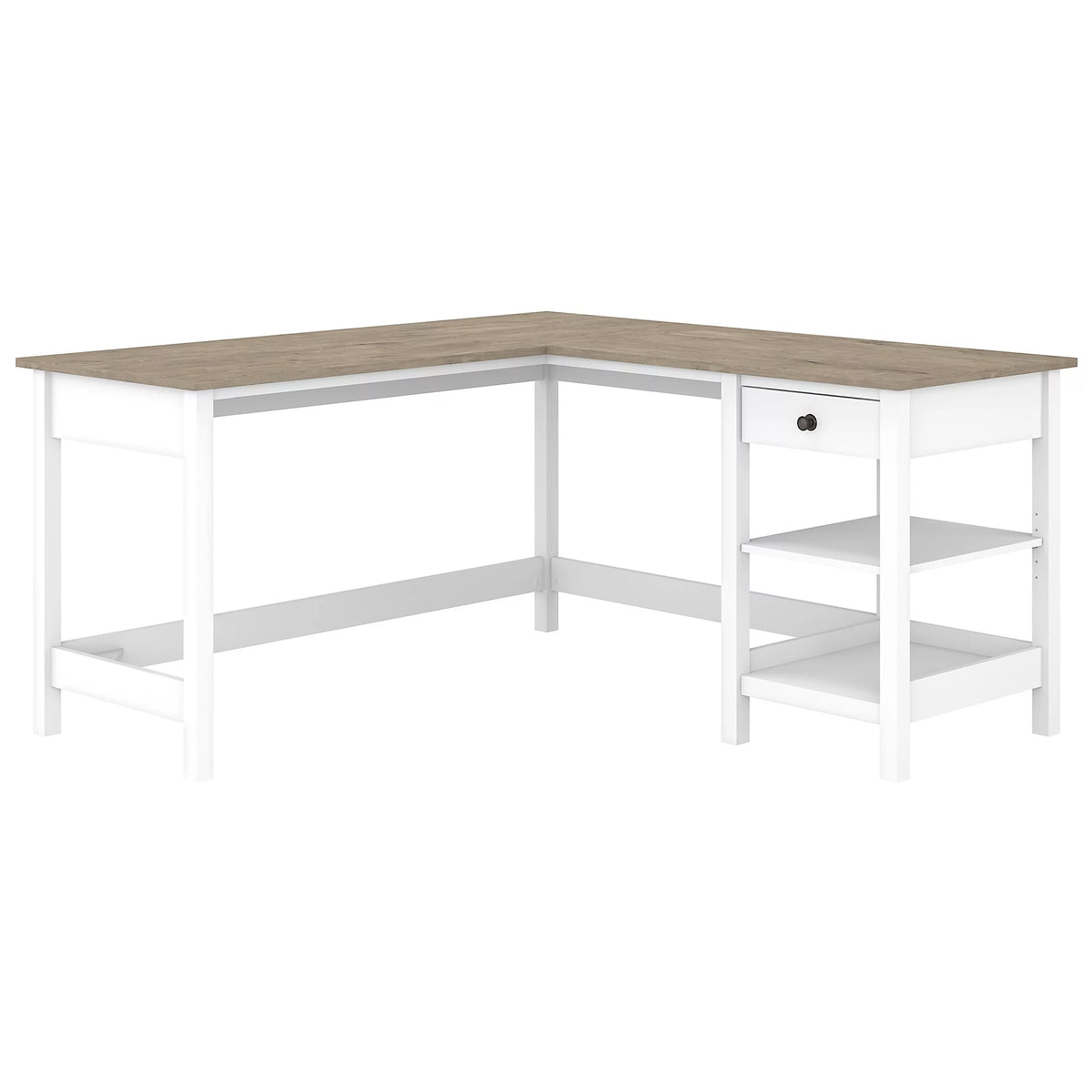 60W L Shaped Computer Desk with Storage in Shiplap Gray and Pure White R537
