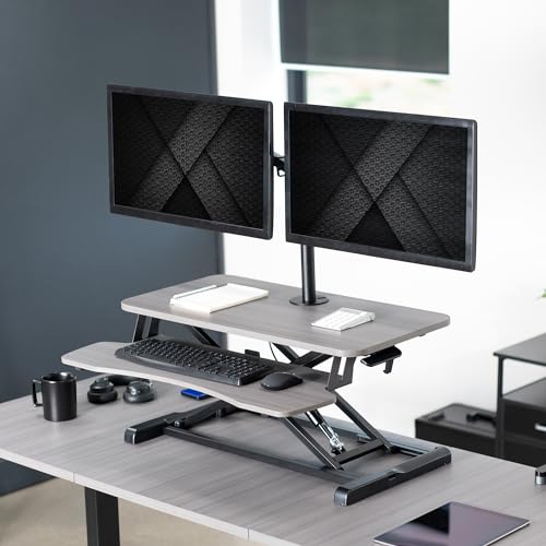 White 32 inch Height Adjustable Standing Desk Converter with Dual Monitor Stand B243
