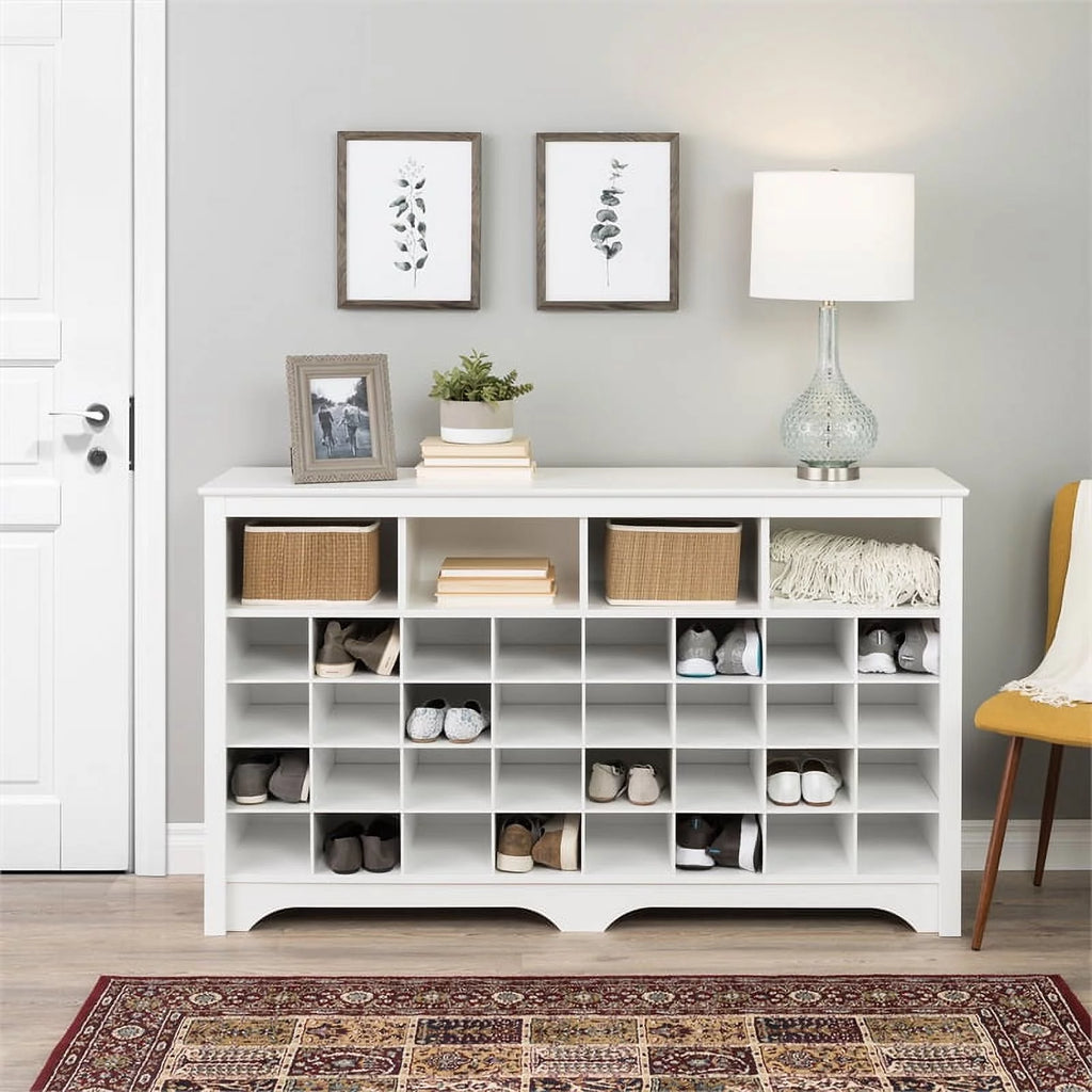 White 36 Cubby Engineered Wood Shoe Cubby Console S151
