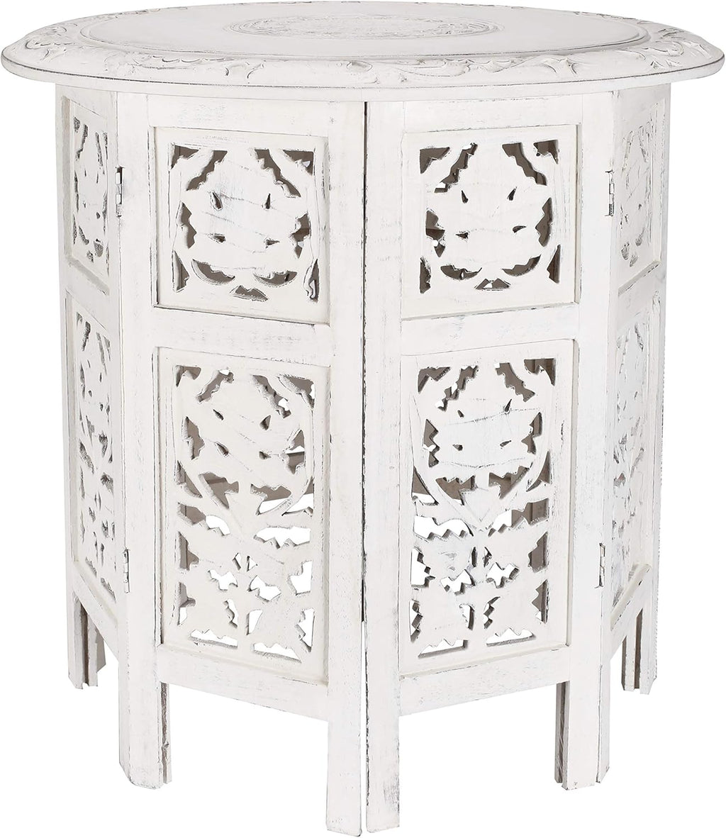 Solid Wood Hand Carved Octagonal Accent Table 15 Inch R428