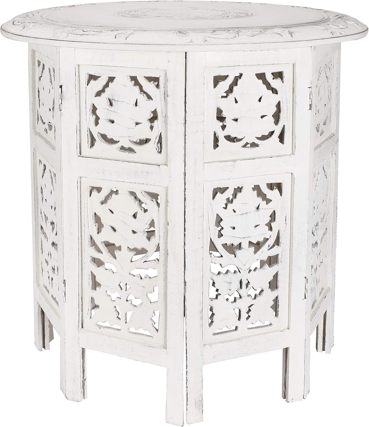 Solid Wood Hand Carved Octagonal Accent Table 15 Inch R428