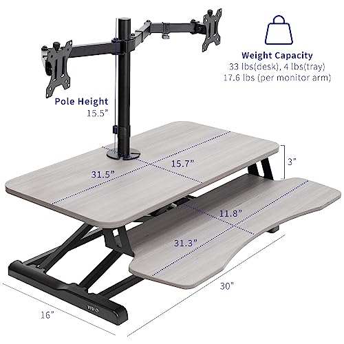 White 32 inch Height Adjustable Standing Desk Converter with Dual Monitor Stand B243