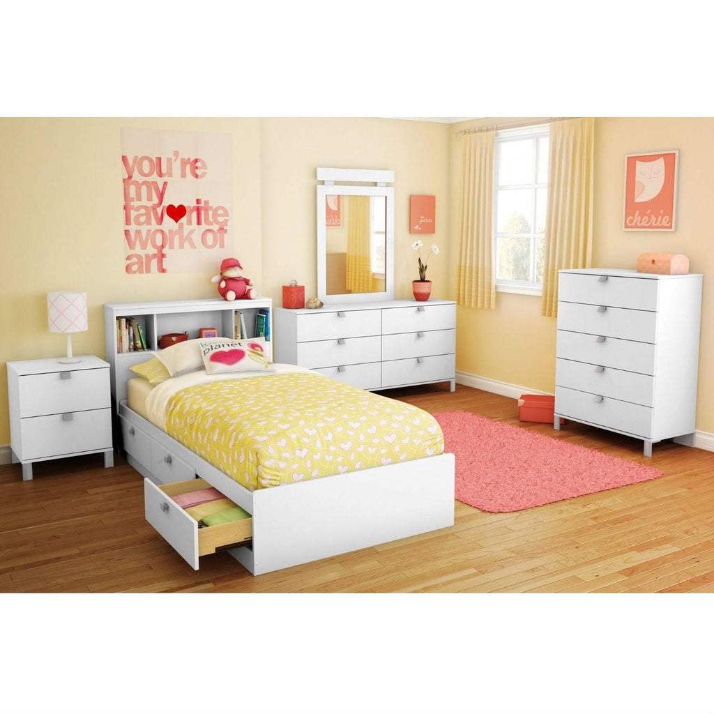 White Wood Twin Size Bookcase Headboard R78889