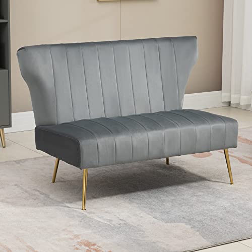 Black Velvet Armless Loveseat Sofa with Golden Metal Legs J59496
