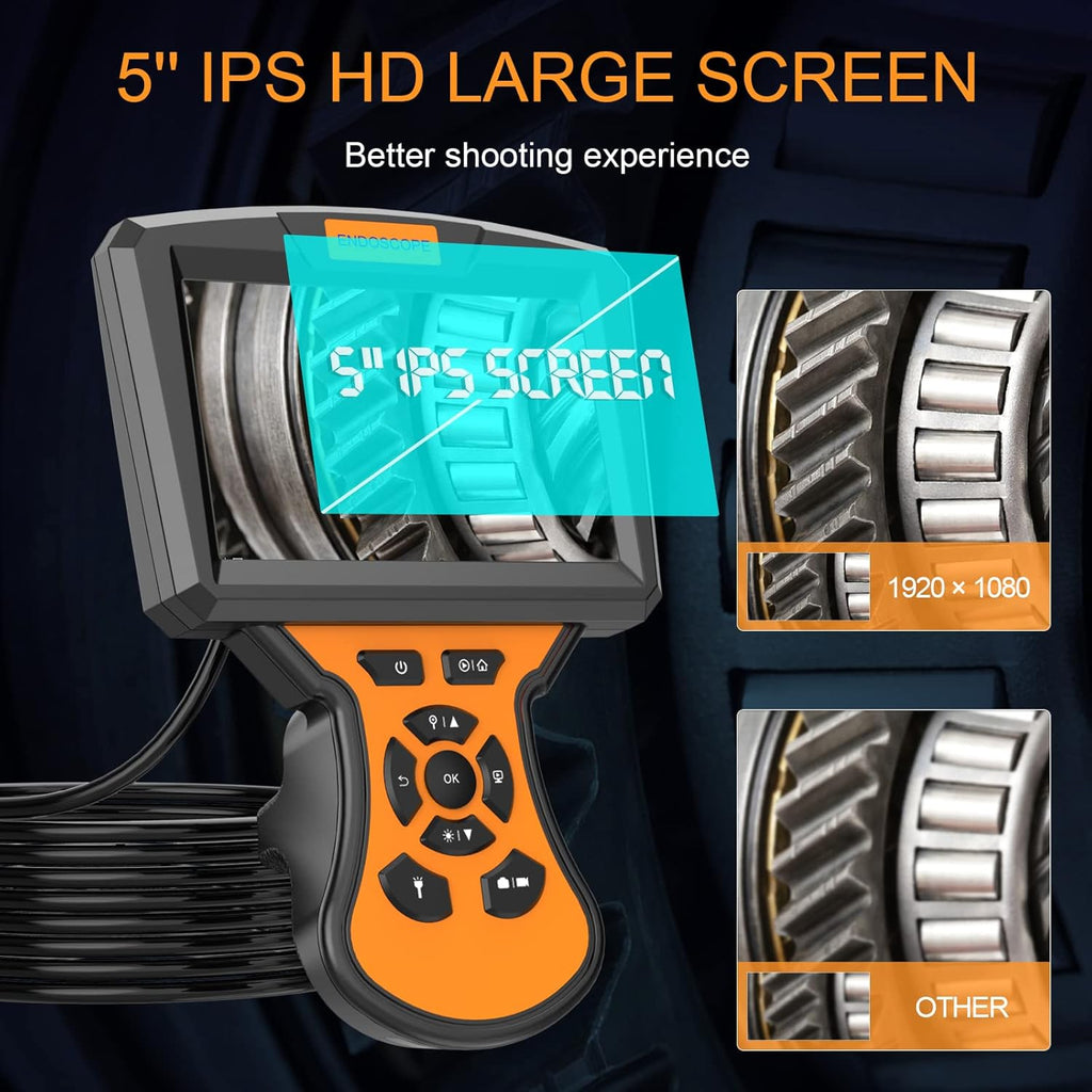5 inch Dual Lens Industrial Endoscope with 16.5ft Semi-Rigid Cable T3070