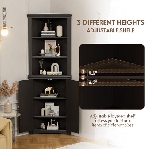 Corner Cabinet with 2 Barn Doors and 3 Shelves Freestanding Storage Cabinet (Espresso) A551202