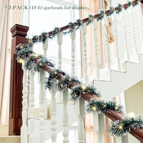 15FT Lighted Artificial Christmas Garland with Lights 2 Pack U6218