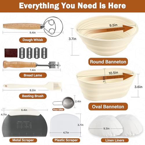 9.5 Inch Round & 10.5 Inch Oval Foldable Sourdough Bread Proofing Basket with Linen Liner Y804