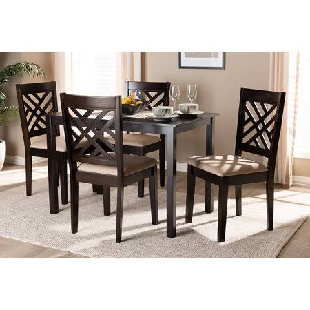 Sand Fabric Upholstered Espresso Brown Wood 5-Piece Dining Set I592