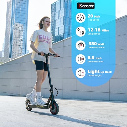 Electric Scooter, 18/12 Miles Long Range, 22/19/18 Mph Top Speed, Double Braking Systems U408565