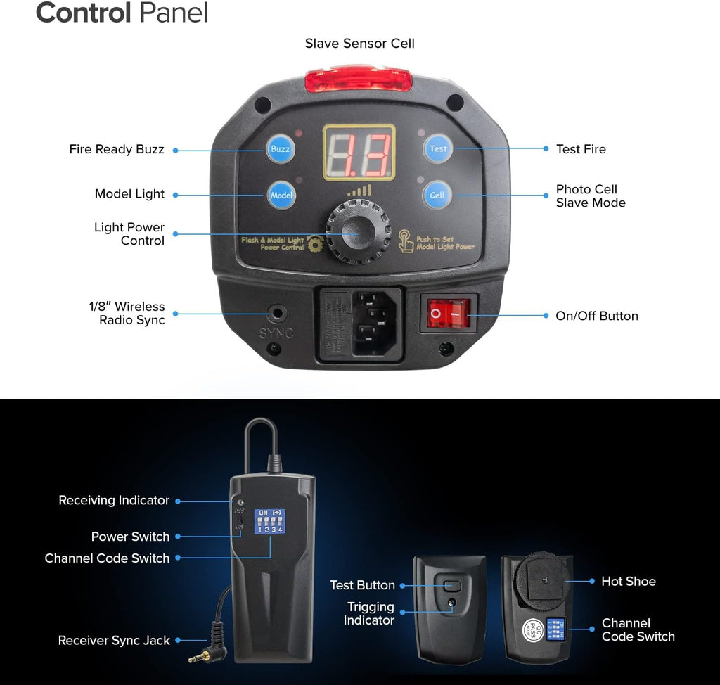 300W 5600K Flash Strobe Monolight with Wireless Trigger & Receiver J21468