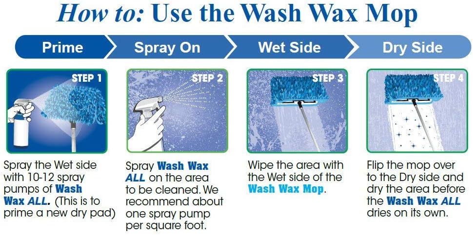 Waterless RV Aircraft Boat Wash Wax Mop Kit with Deluxe Pole (3' 9" to 9') O687358