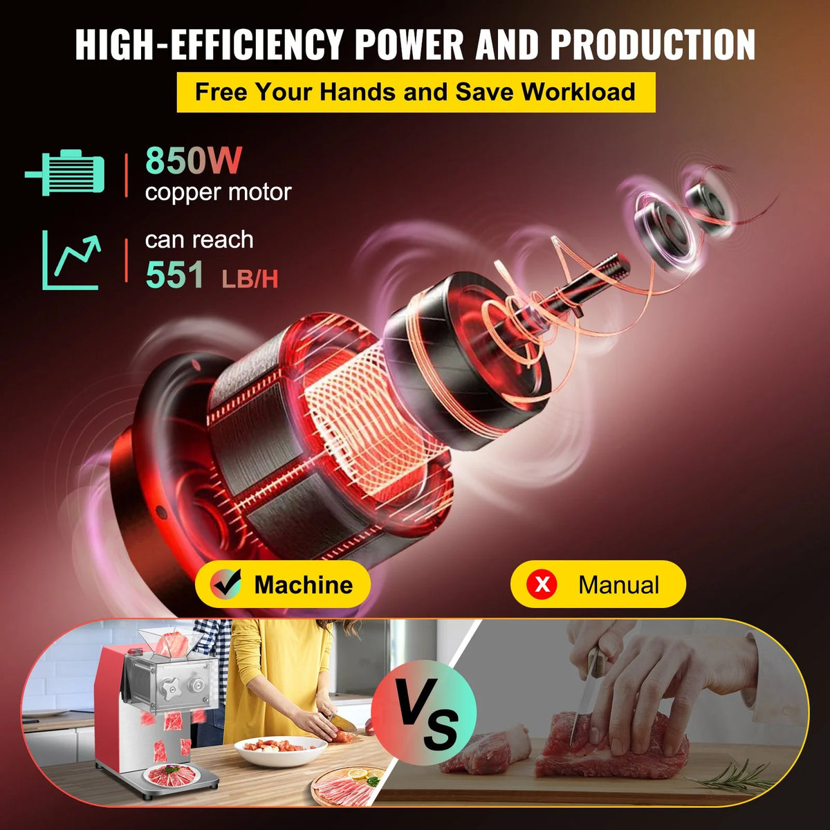 Red Electric Stainless Steel Meat Cutter with 3.5mm Blade I74169