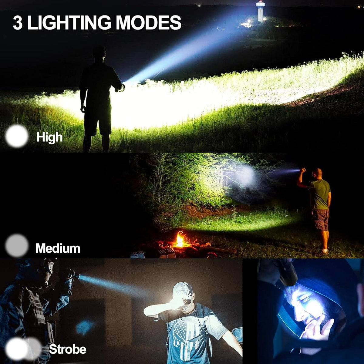 Brightest Rechargeable Zoom Flashlight Lantern Combo F3365