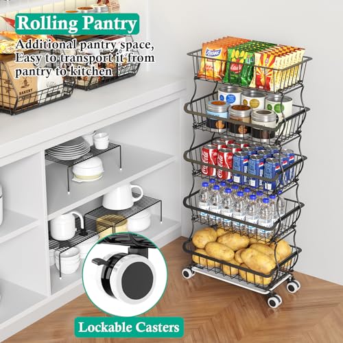 5 Tier Wire Fruit Basket with Wheels V288101