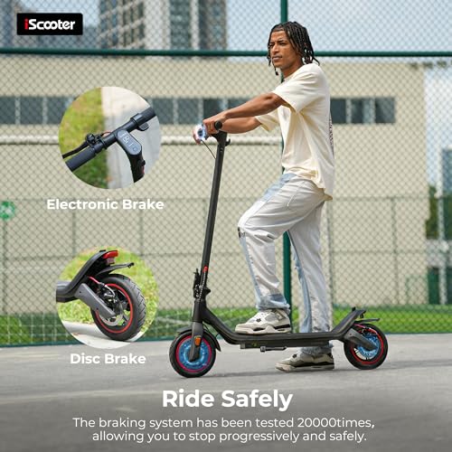 Electric Scooter, 18/12 Miles Long Range, 22/19/18 Mph Top Speed, Double Braking Systems U408565
